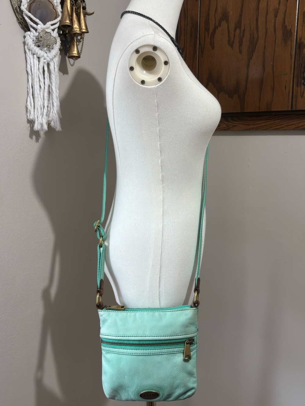 Fossil Explorer Vintage Leather Crossbody Bag Purse Green Distressed